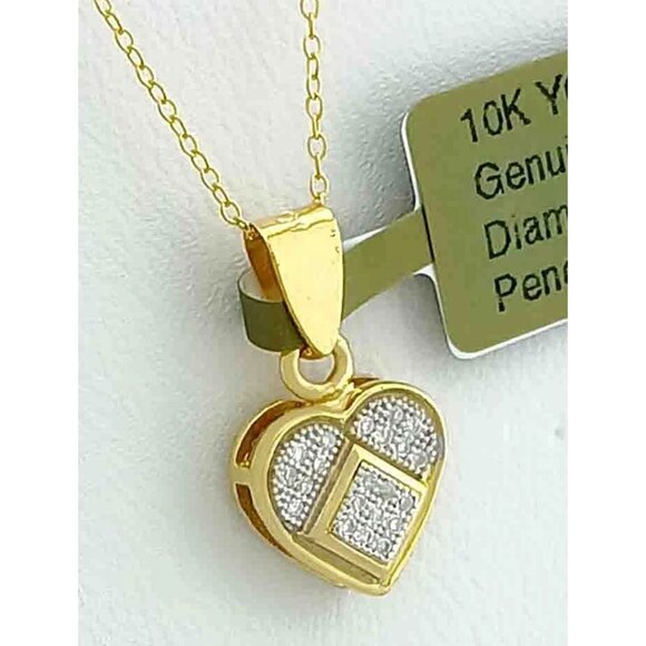 Genuine 0.21 Cts Diamond Heart Pendant 10k Yellow Gold